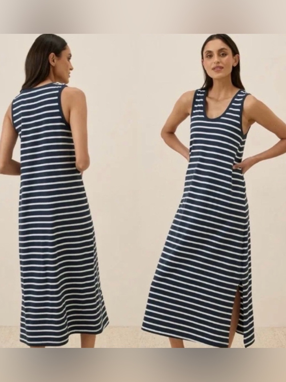 Pact Women's Monterey Stripe
Softspun Tank Midi Dress, Size Medium, Blue & White - Picture 2 of 7